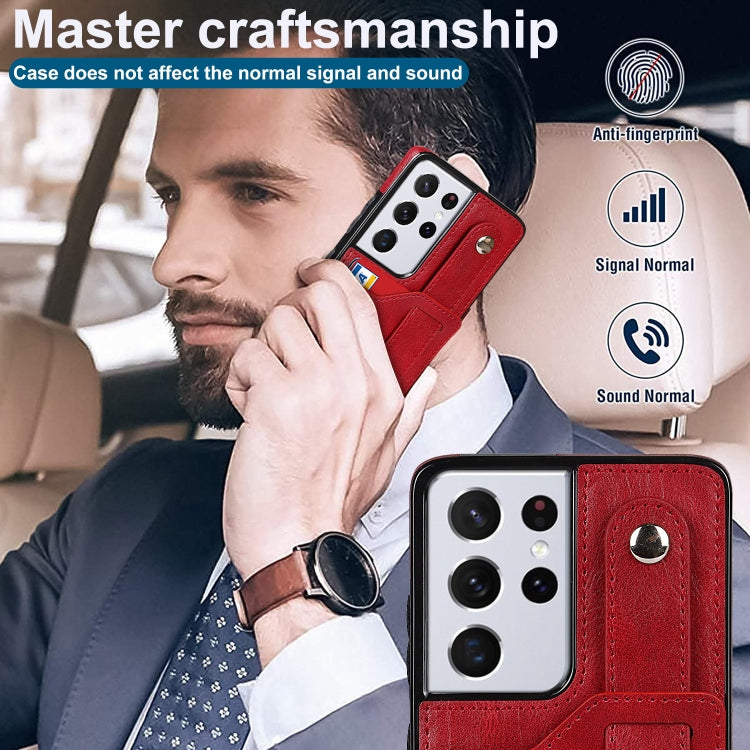 For Samsung Galaxy S21 Ultra 5G Crazy Horse Texture Shockproof TPU + PU Leather Case with Card Slot & Wrist Strap Holder