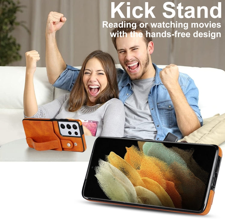 For Samsung Galaxy S21 Ultra 5G Crazy Horse Texture Shockproof TPU + PU Leather Case with Card Slot & Wrist Strap Holder