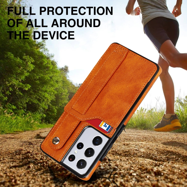 For Samsung Galaxy S21 Ultra 5G Crazy Horse Texture Shockproof TPU + PU Leather Case with Card Slot & Wrist Strap Holder