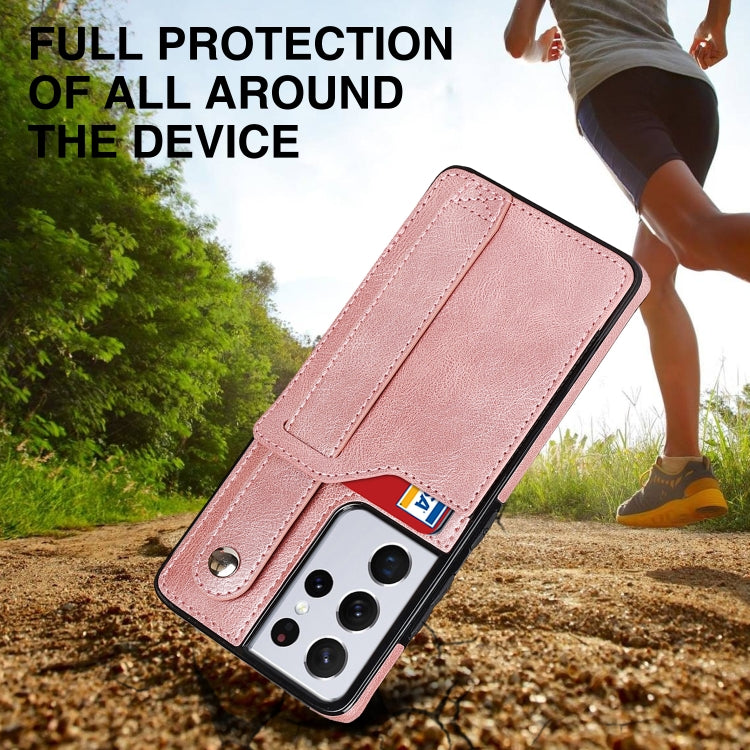 For Samsung Galaxy S21 Ultra 5G Crazy Horse Texture Shockproof TPU + PU Leather Case with Card Slot & Wrist Strap Holder