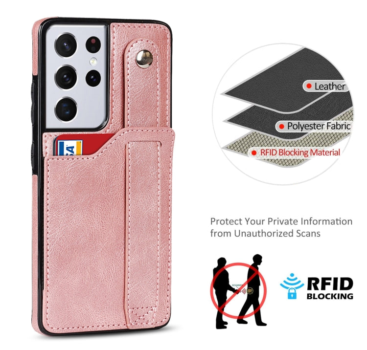 For Samsung Galaxy S21 Ultra 5G Crazy Horse Texture Shockproof TPU + PU Leather Case with Card Slot & Wrist Strap Holder
