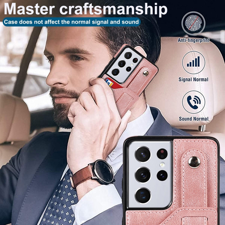 For Samsung Galaxy S21 Ultra 5G Crazy Horse Texture Shockproof TPU + PU Leather Case with Card Slot & Wrist Strap Holder