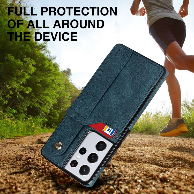 For Samsung Galaxy S21 Ultra 5G Crazy Horse Texture Shockproof TPU + PU Leather Case with Card Slot & Wrist Strap Holder