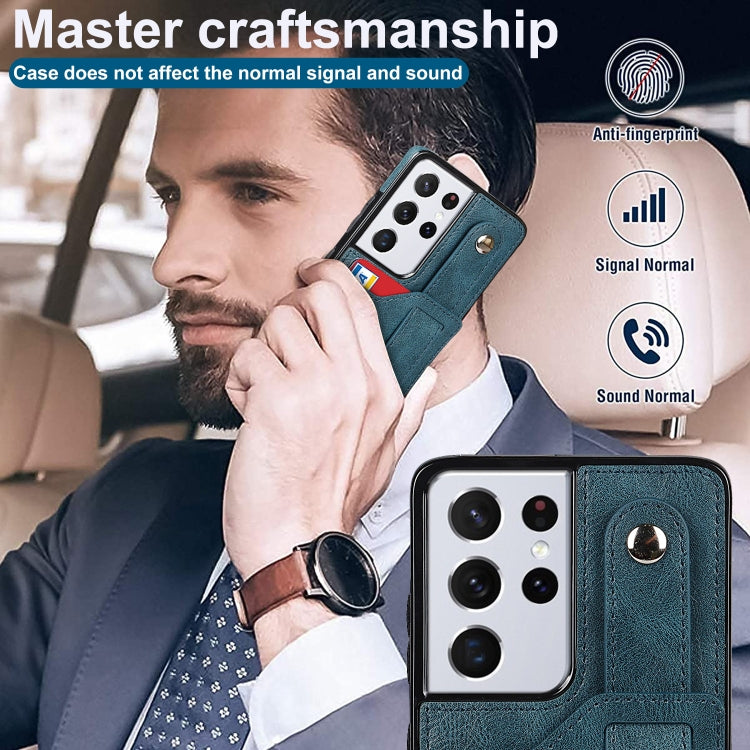 For Samsung Galaxy S21 Ultra 5G Crazy Horse Texture Shockproof TPU + PU Leather Case with Card Slot & Wrist Strap Holder