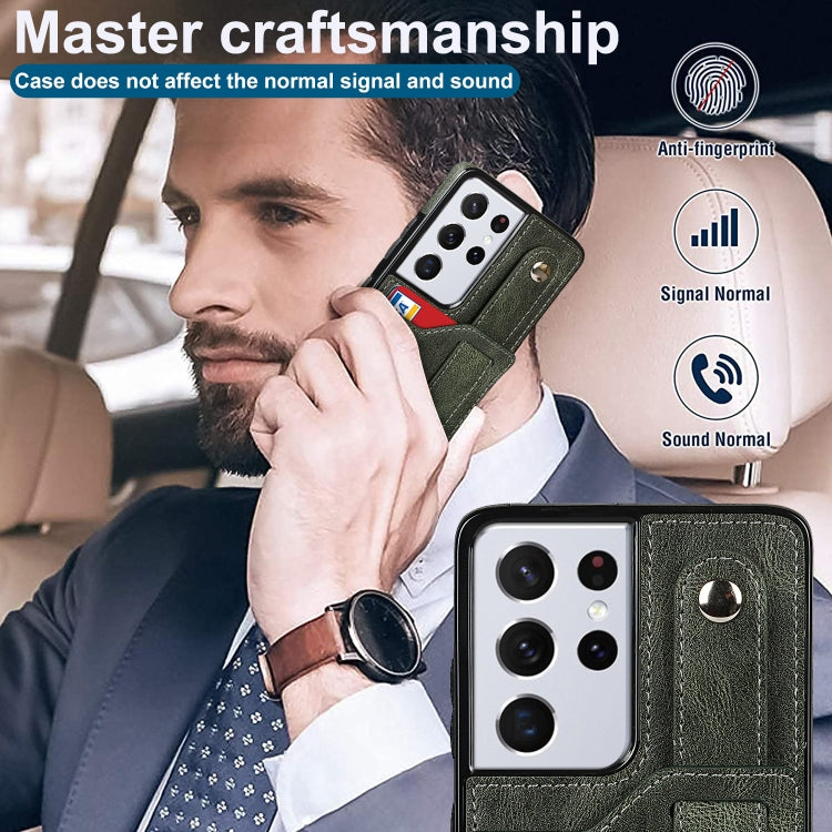 For Samsung Galaxy S21 Ultra 5G Crazy Horse Texture Shockproof TPU + PU Leather Case with Card Slot & Wrist Strap Holder