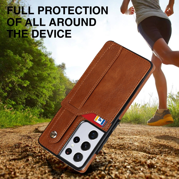 For Samsung Galaxy S21 Ultra 5G Crazy Horse Texture Shockproof TPU + PU Leather Case with Card Slot & Wrist Strap Holder