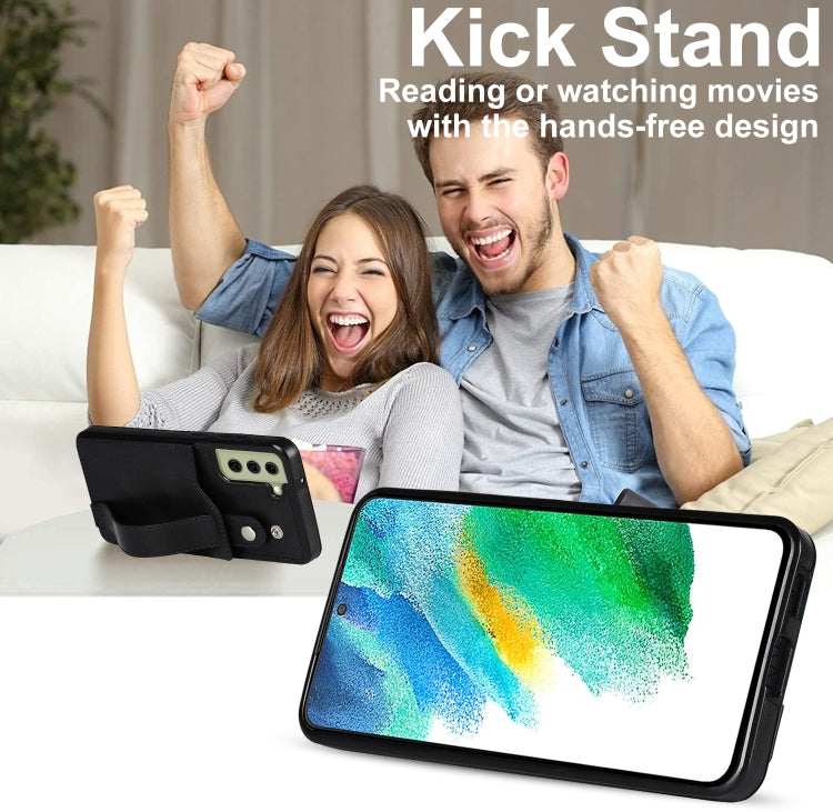 For Samsung Galaxy S21 FE Crazy Horse Texture Shockproof TPU + PU Leather Case with Card Slot & Wrist Strap Holder