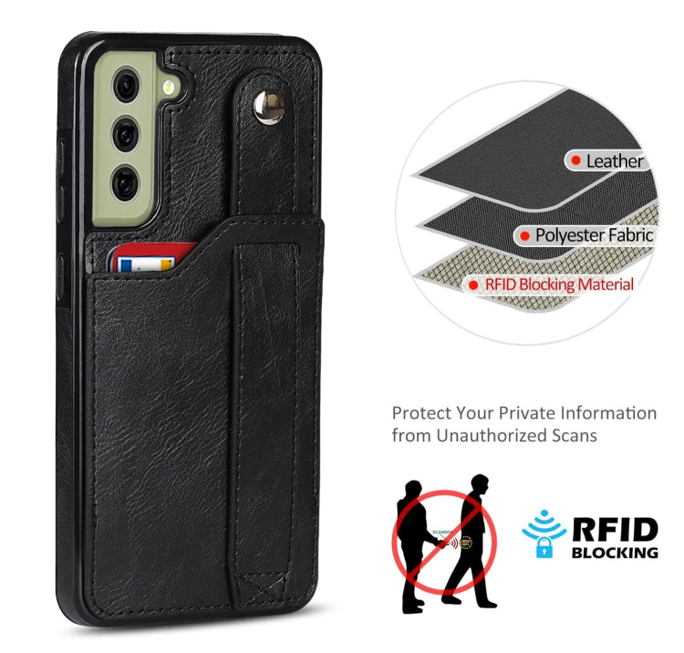 For Samsung Galaxy S21 FE Crazy Horse Texture Shockproof TPU + PU Leather Case with Card Slot & Wrist Strap Holder