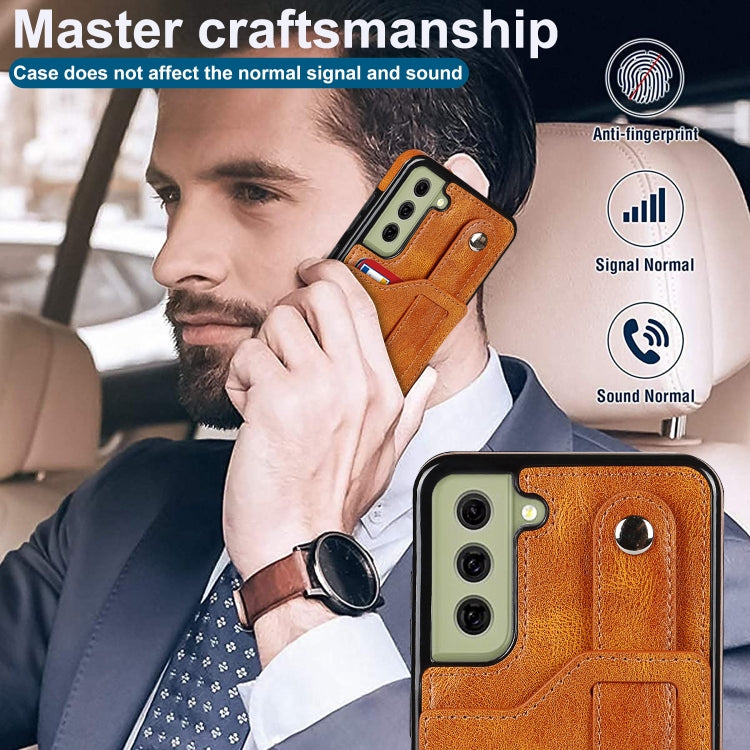 For Samsung Galaxy S21 FE Crazy Horse Texture Shockproof TPU + PU Leather Case with Card Slot & Wrist Strap Holder