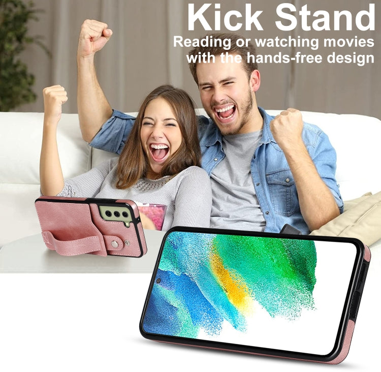 For Samsung Galaxy S21 FE Crazy Horse Texture Shockproof TPU + PU Leather Case with Card Slot & Wrist Strap Holder