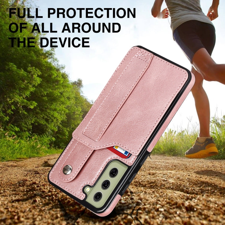 For Samsung Galaxy S21 FE Crazy Horse Texture Shockproof TPU + PU Leather Case with Card Slot & Wrist Strap Holder