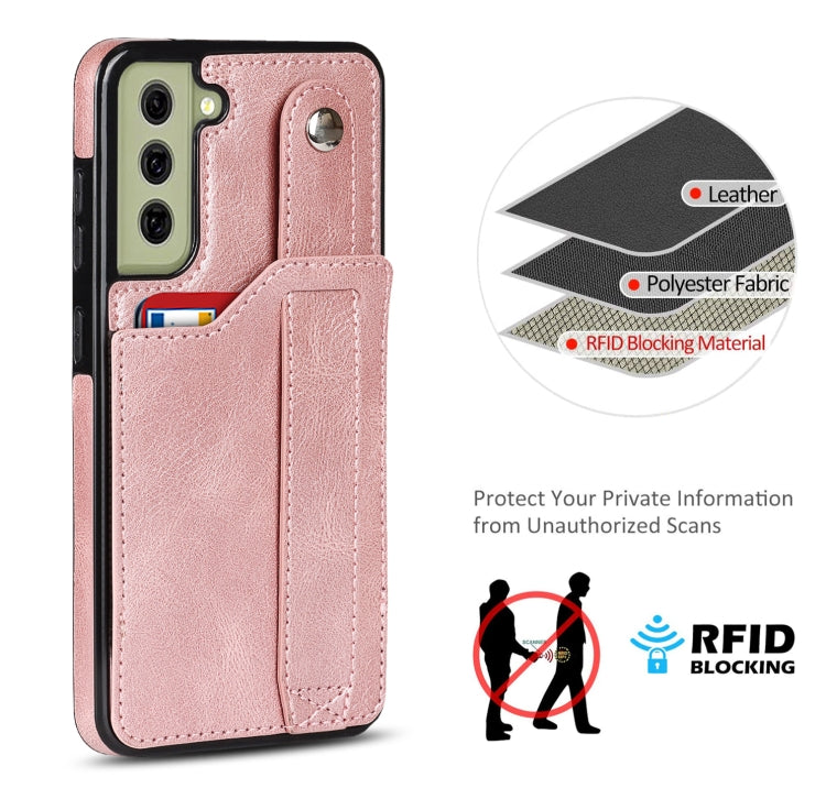 For Samsung Galaxy S21 FE Crazy Horse Texture Shockproof TPU + PU Leather Case with Card Slot & Wrist Strap Holder