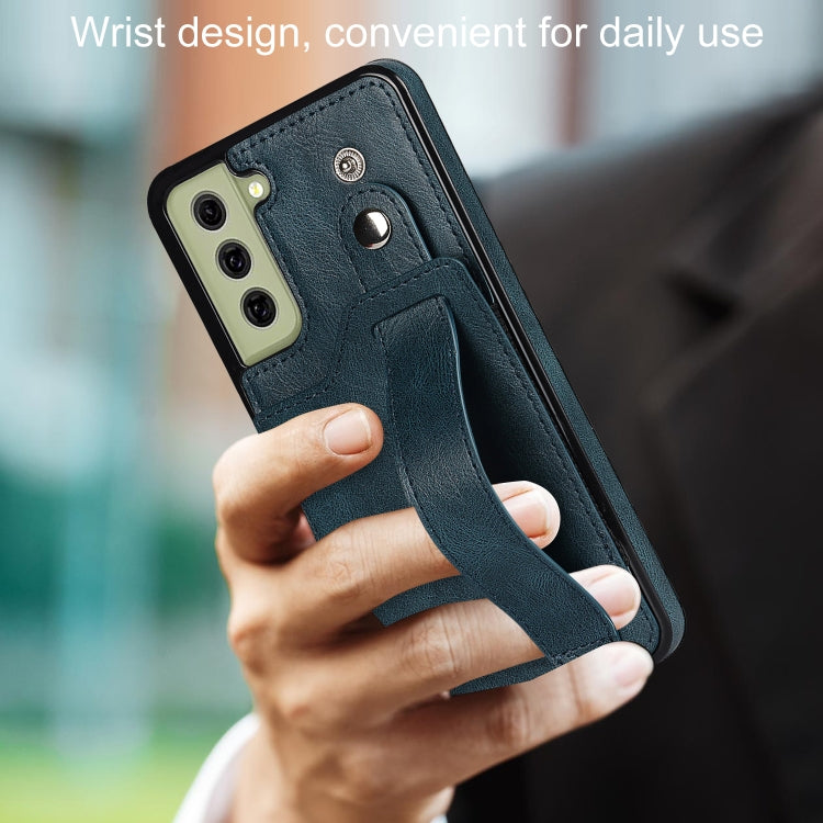 For Samsung Galaxy S21 FE Crazy Horse Texture Shockproof TPU + PU Leather Case with Card Slot & Wrist Strap Holder