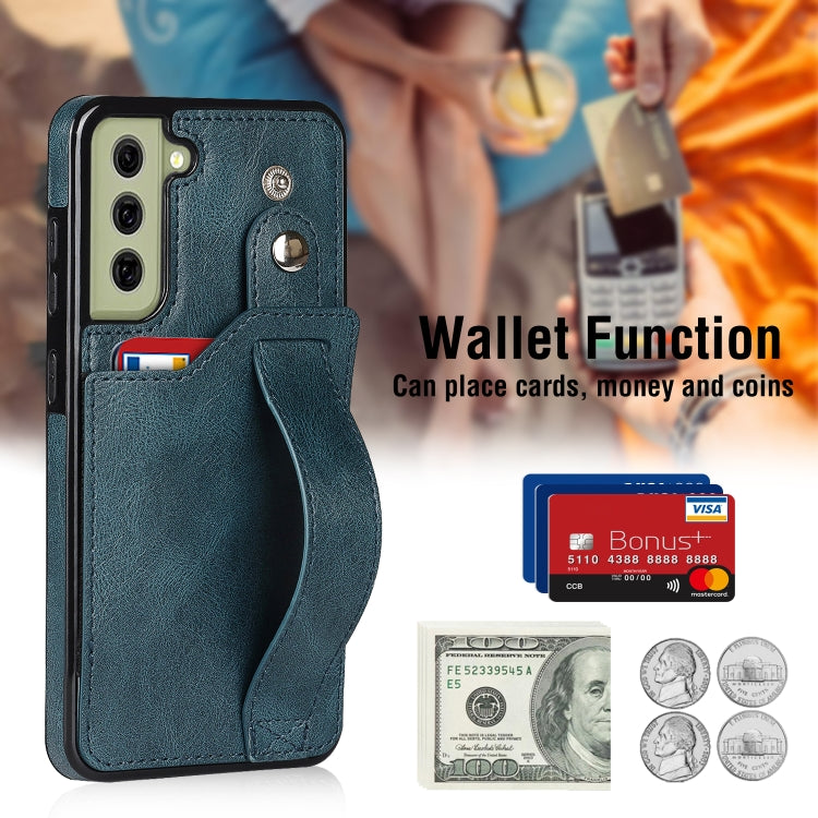 For Samsung Galaxy S21 FE Crazy Horse Texture Shockproof TPU + PU Leather Case with Card Slot & Wrist Strap Holder