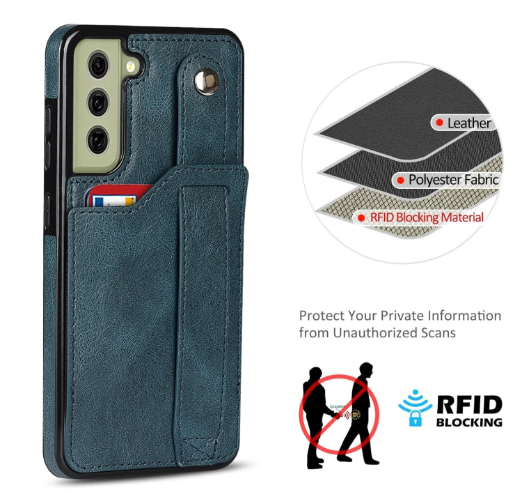 For Samsung Galaxy S21 FE Crazy Horse Texture Shockproof TPU + PU Leather Case with Card Slot & Wrist Strap Holder