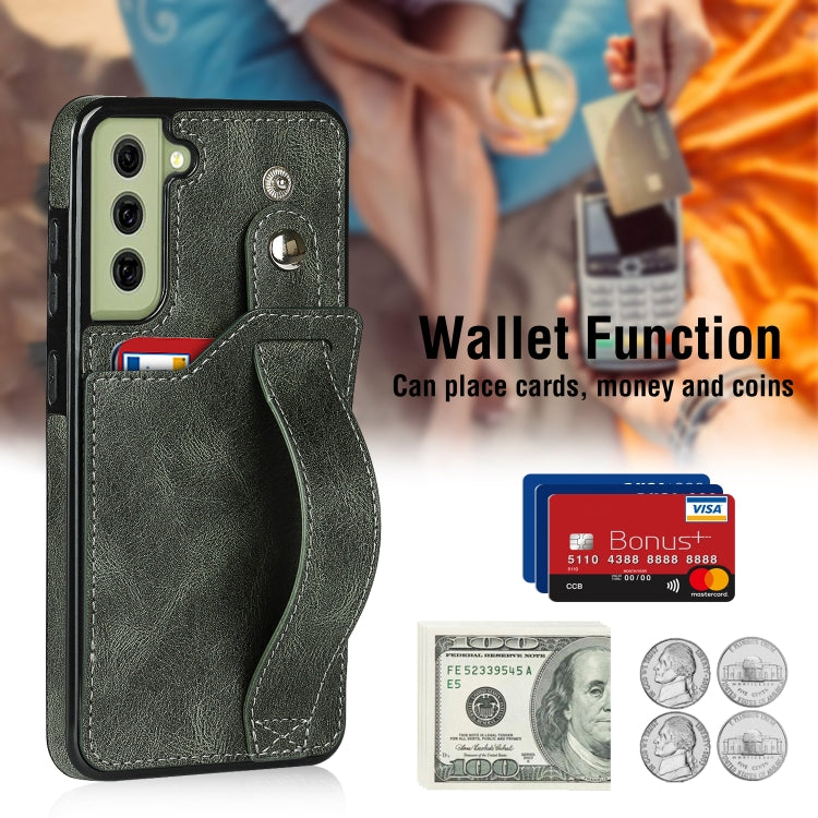 For Samsung Galaxy S21 FE Crazy Horse Texture Shockproof TPU + PU Leather Case with Card Slot & Wrist Strap Holder
