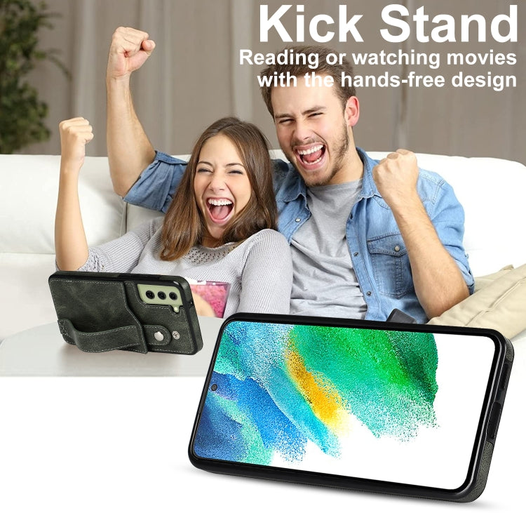 For Samsung Galaxy S21 FE Crazy Horse Texture Shockproof TPU + PU Leather Case with Card Slot & Wrist Strap Holder