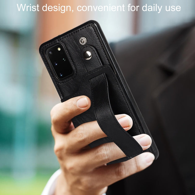 For Samsung Galaxy S20+ Crazy Horse Texture Shockproof TPU + PU Leather Case with Card Slot & Wrist Strap Holder