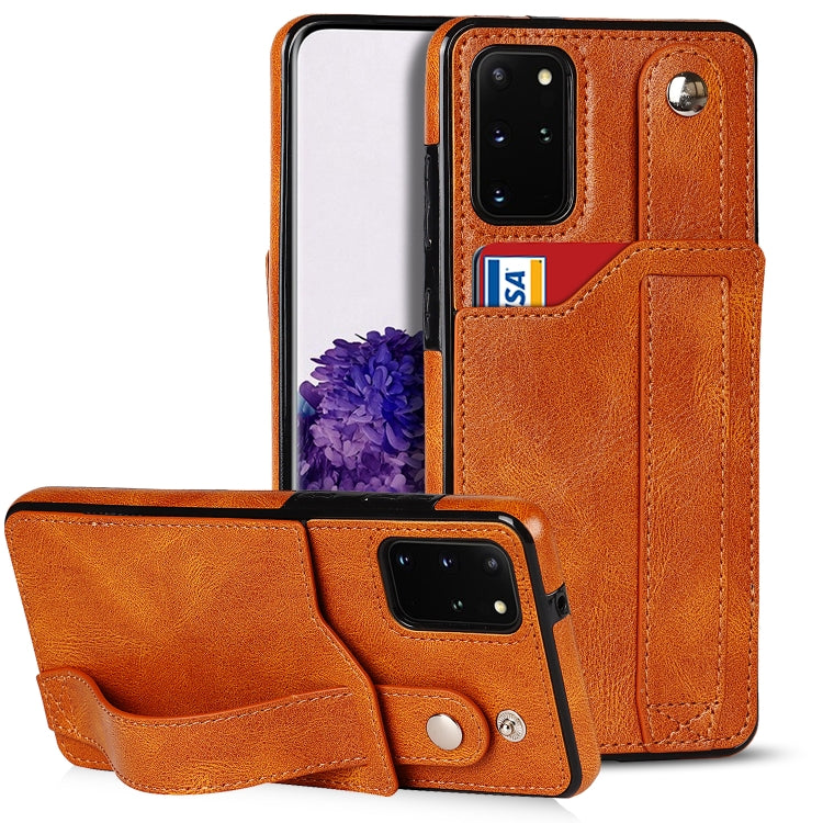 For Samsung Galaxy S20+ Crazy Horse Texture Shockproof TPU + PU Leather Case with Card Slot & Wrist Strap Holder