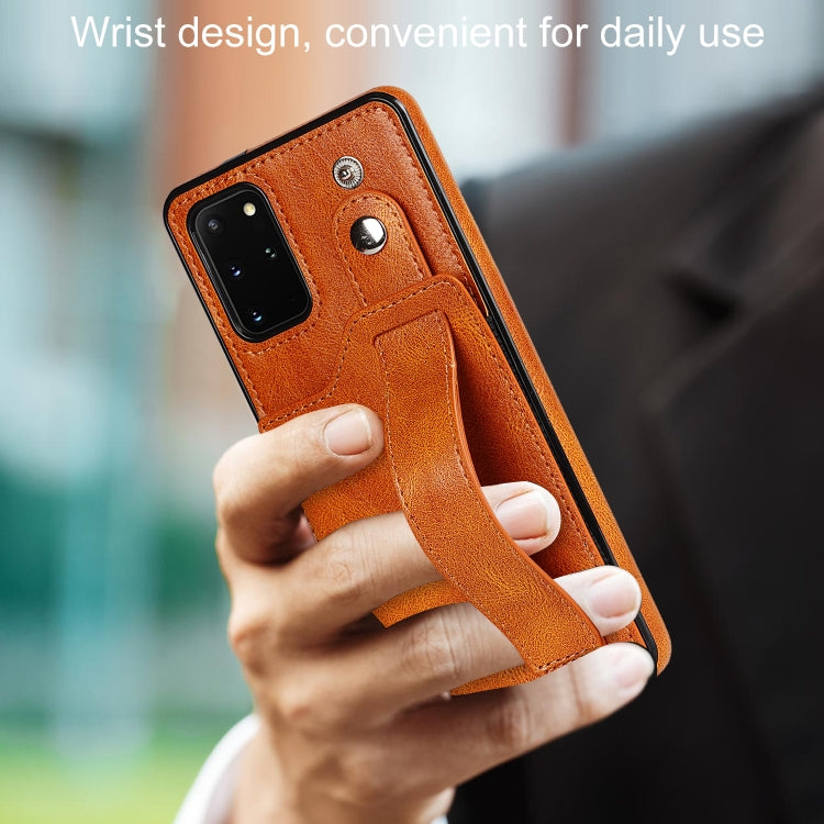 For Samsung Galaxy S20+ Crazy Horse Texture Shockproof TPU + PU Leather Case with Card Slot & Wrist Strap Holder