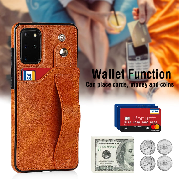 For Samsung Galaxy S20+ Crazy Horse Texture Shockproof TPU + PU Leather Case with Card Slot & Wrist Strap Holder