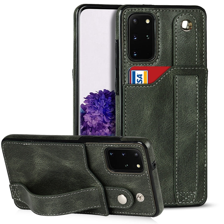 For Samsung Galaxy S20+ Crazy Horse Texture Shockproof TPU + PU Leather Case with Card Slot & Wrist Strap Holder