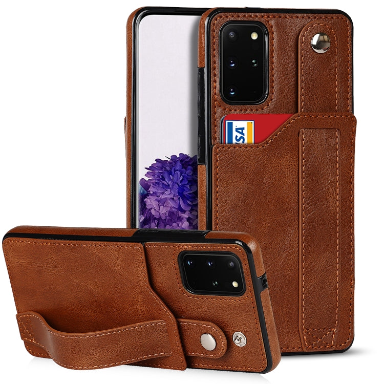 For Samsung Galaxy S20+ Crazy Horse Texture Shockproof TPU + PU Leather Case with Card Slot & Wrist Strap Holder
