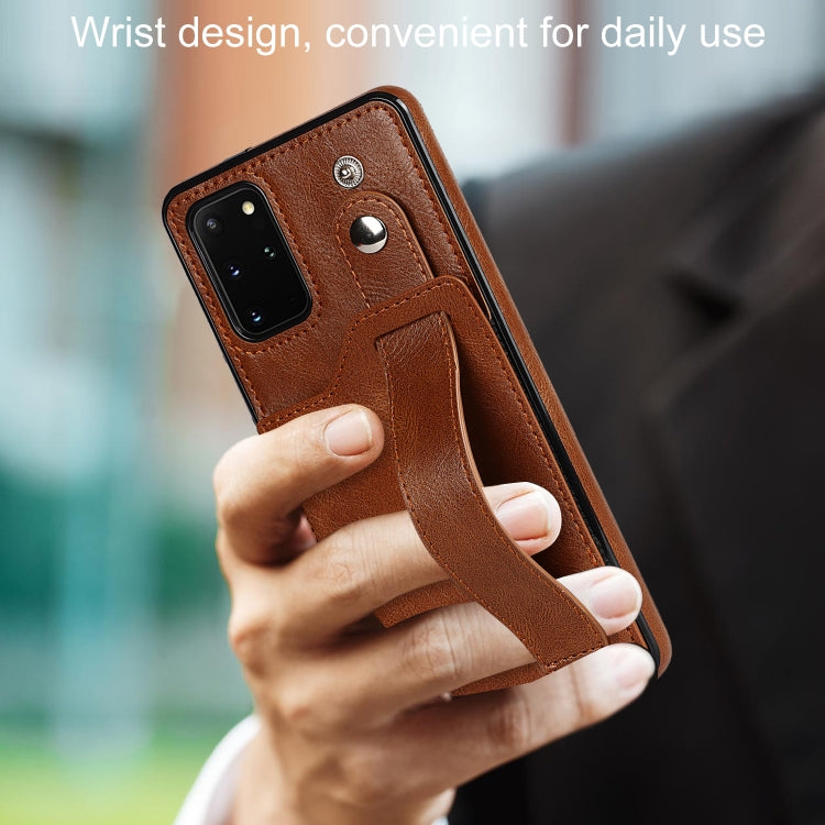 For Samsung Galaxy S20+ Crazy Horse Texture Shockproof TPU + PU Leather Case with Card Slot & Wrist Strap Holder