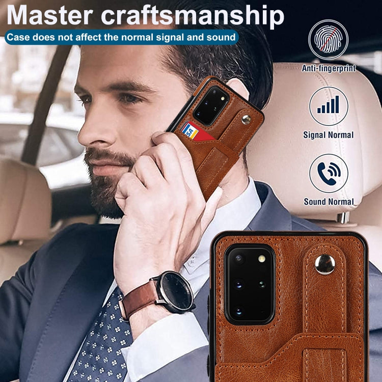 For Samsung Galaxy S20+ Crazy Horse Texture Shockproof TPU + PU Leather Case with Card Slot & Wrist Strap Holder