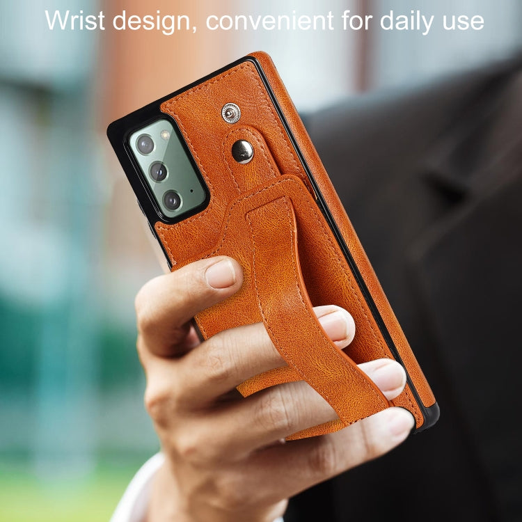 For Samsung Galaxy Note20 Crazy Horse Texture Shockproof TPU + PU Leather Case with Card Slot & Wrist Strap Holder