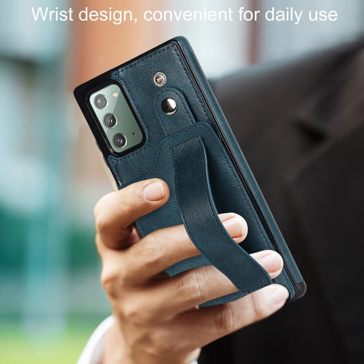 For Samsung Galaxy Note20 Crazy Horse Texture Shockproof TPU + PU Leather Case with Card Slot & Wrist Strap Holder