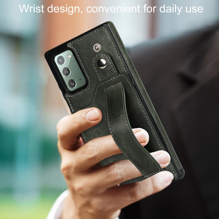 For Samsung Galaxy Note20 Crazy Horse Texture Shockproof TPU + PU Leather Case with Card Slot & Wrist Strap Holder