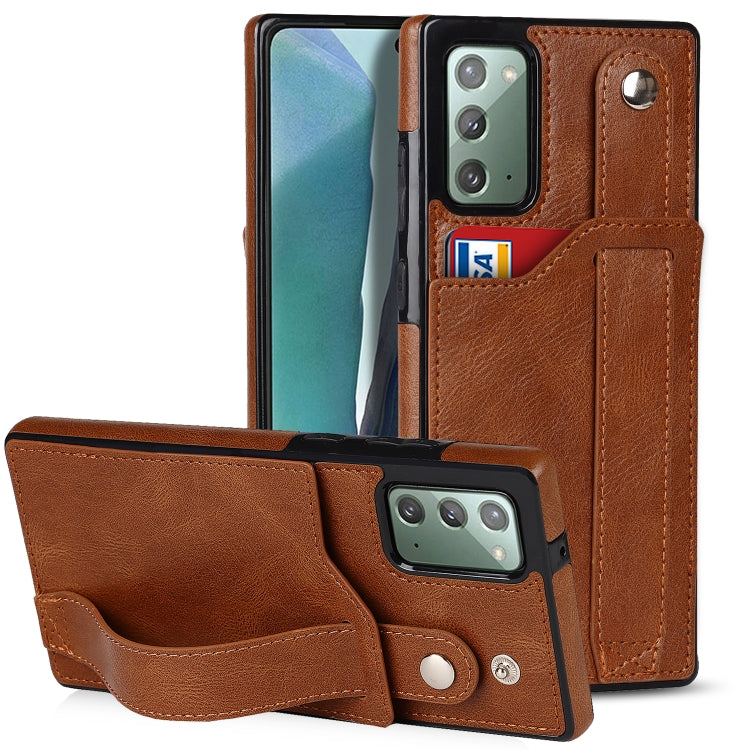 For Samsung Galaxy Note20 Crazy Horse Texture Shockproof TPU + PU Leather Case with Card Slot & Wrist Strap Holder