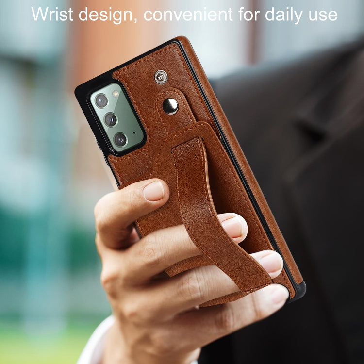 For Samsung Galaxy Note20 Crazy Horse Texture Shockproof TPU + PU Leather Case with Card Slot & Wrist Strap Holder