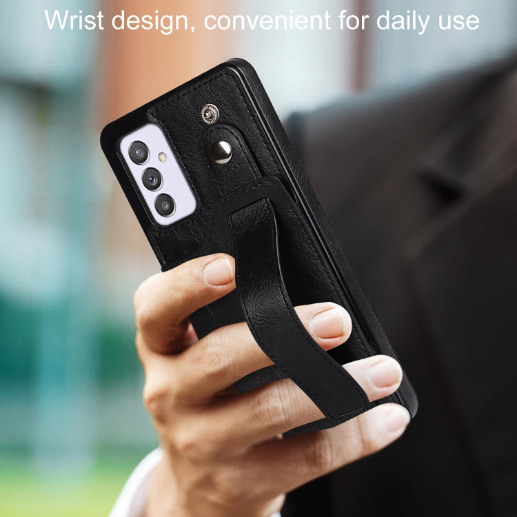 For Samsung Galaxy A82 5G Crazy Horse Texture Shockproof TPU + PU Leather Case with Card Slot & Wrist Strap Holder