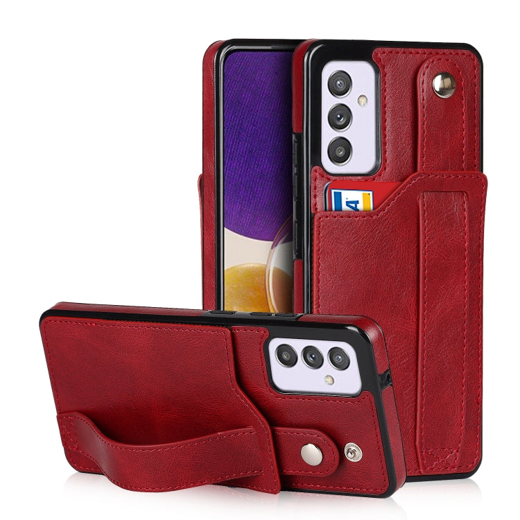 For Samsung Galaxy A82 5G Crazy Horse Texture Shockproof TPU + PU Leather Case with Card Slot & Wrist Strap Holder