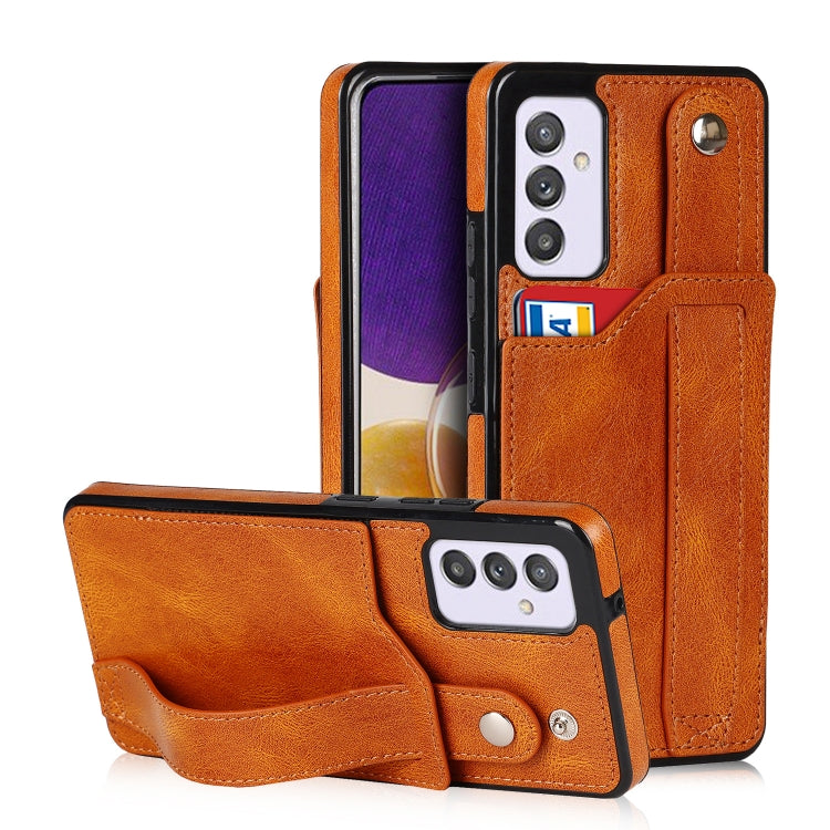 For Samsung Galaxy A82 5G Crazy Horse Texture Shockproof TPU + PU Leather Case with Card Slot & Wrist Strap Holder
