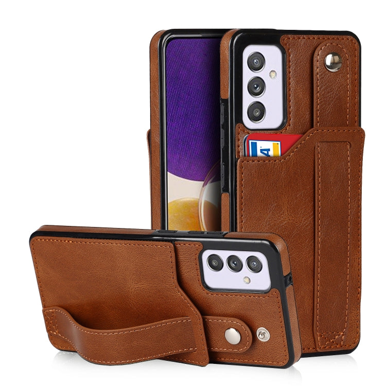 For Samsung Galaxy A82 5G Crazy Horse Texture Shockproof TPU + PU Leather Case with Card Slot & Wrist Strap Holder
