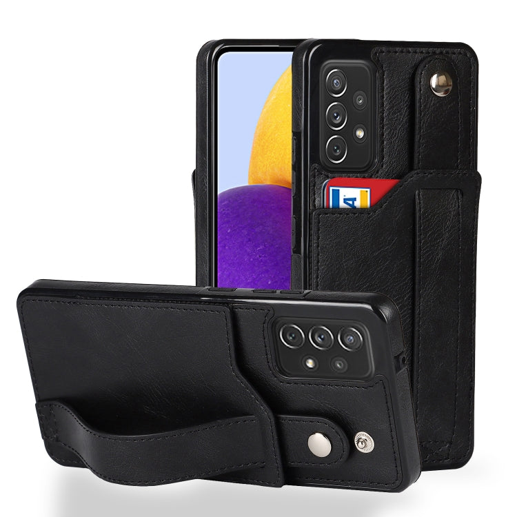 For Samsung Galaxy A72 5G / 4G Crazy Horse Texture Shockproof TPU + PU Leather Case with Card Slot & Wrist Strap Holder