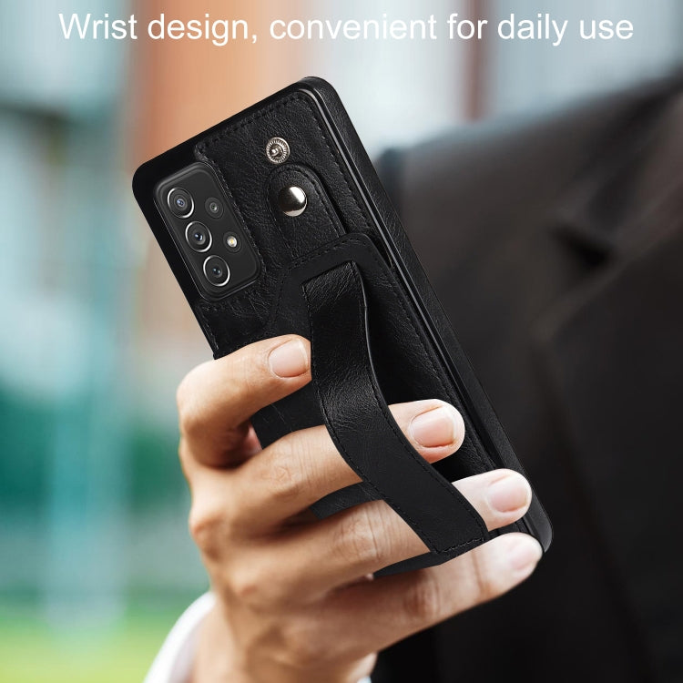 For Samsung Galaxy A72 5G / 4G Crazy Horse Texture Shockproof TPU + PU Leather Case with Card Slot & Wrist Strap Holder
