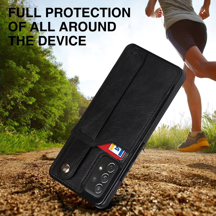 For Samsung Galaxy A72 5G / 4G Crazy Horse Texture Shockproof TPU + PU Leather Case with Card Slot & Wrist Strap Holder