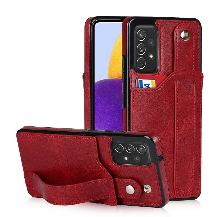 For Samsung Galaxy A72 5G / 4G Crazy Horse Texture Shockproof TPU + PU Leather Case with Card Slot & Wrist Strap Holder
