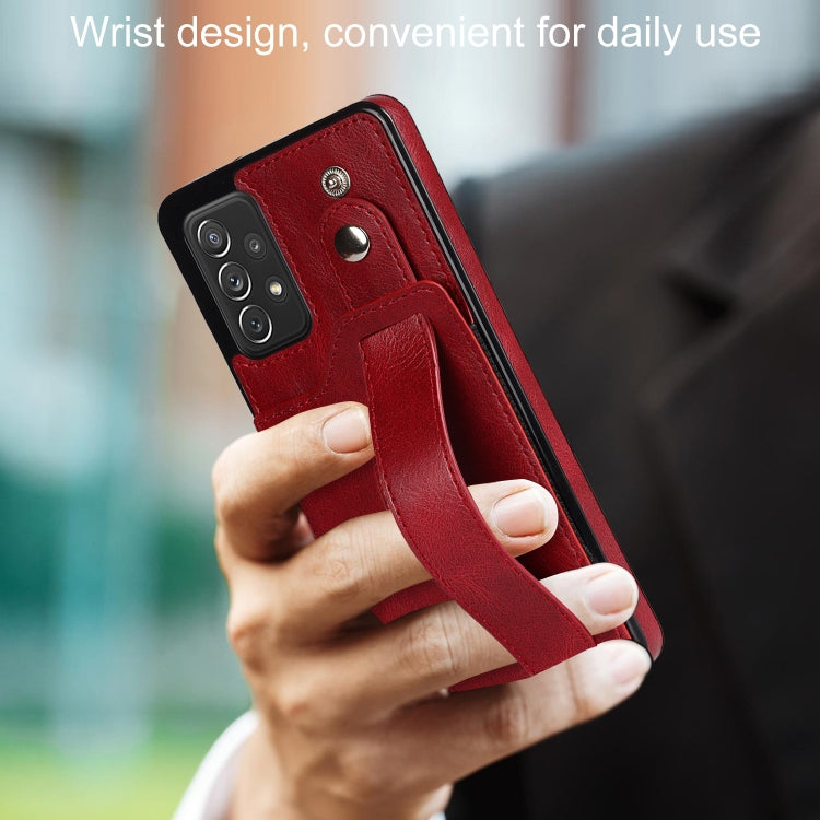 For Samsung Galaxy A72 5G / 4G Crazy Horse Texture Shockproof TPU + PU Leather Case with Card Slot & Wrist Strap Holder
