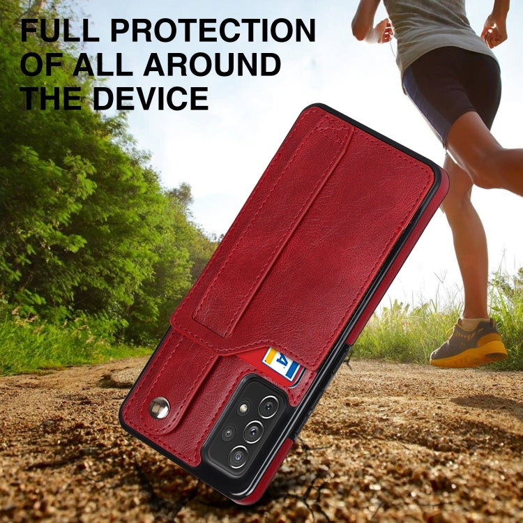 For Samsung Galaxy A72 5G / 4G Crazy Horse Texture Shockproof TPU + PU Leather Case with Card Slot & Wrist Strap Holder