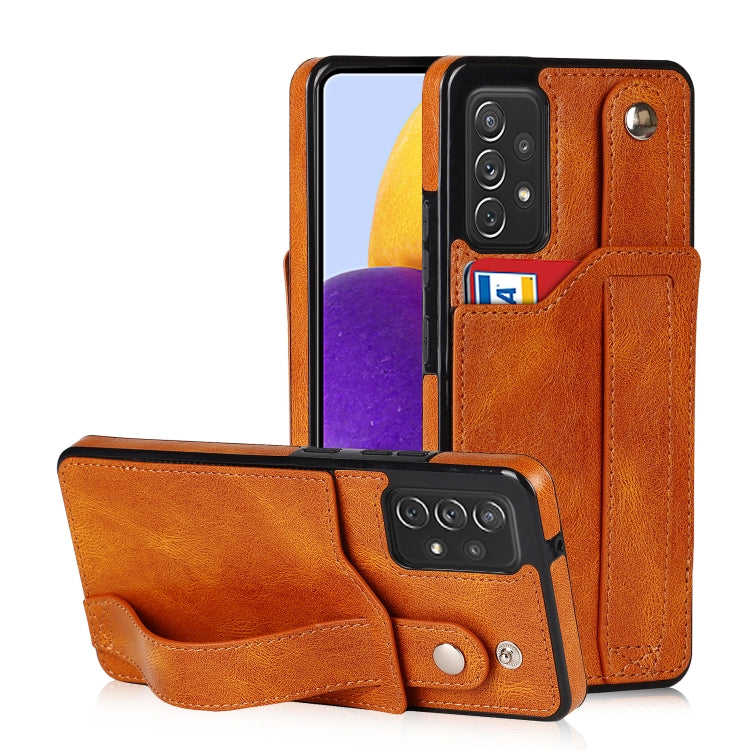 For Samsung Galaxy A72 5G / 4G Crazy Horse Texture Shockproof TPU + PU Leather Case with Card Slot & Wrist Strap Holder