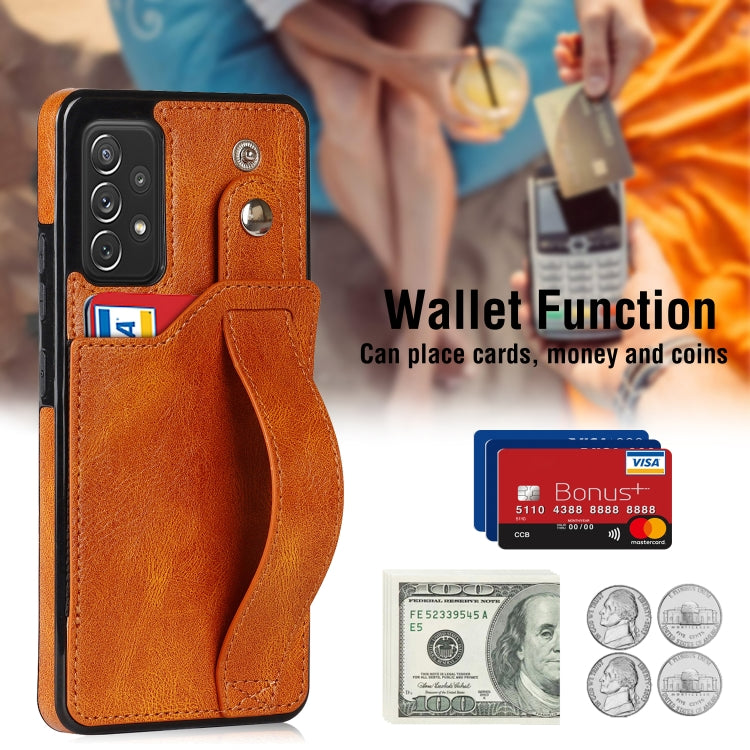 For Samsung Galaxy A72 5G / 4G Crazy Horse Texture Shockproof TPU + PU Leather Case with Card Slot & Wrist Strap Holder