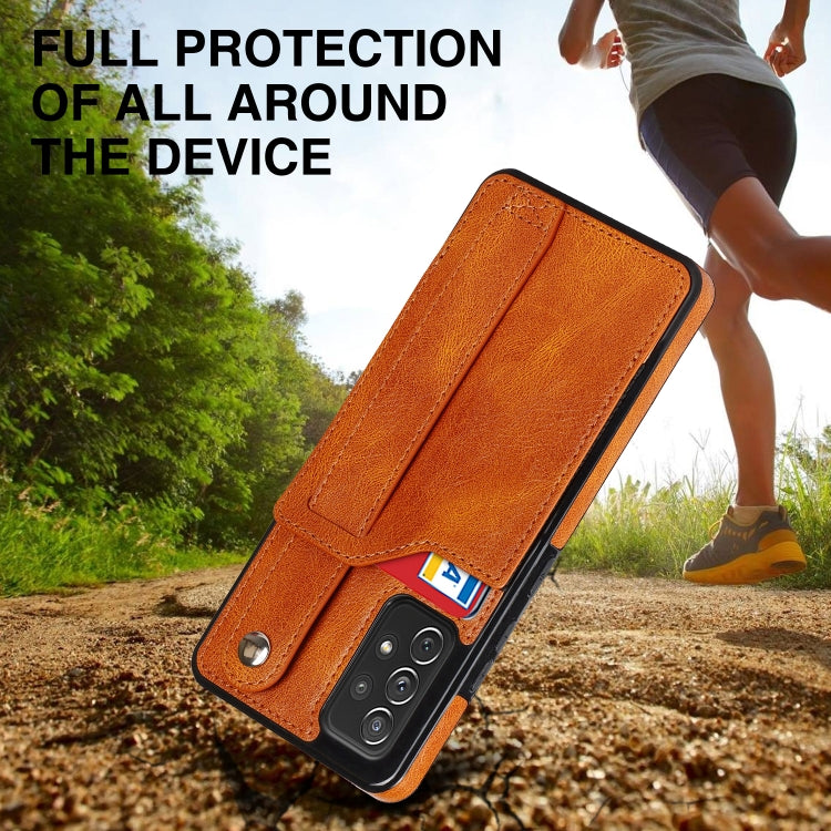 For Samsung Galaxy A72 5G / 4G Crazy Horse Texture Shockproof TPU + PU Leather Case with Card Slot & Wrist Strap Holder