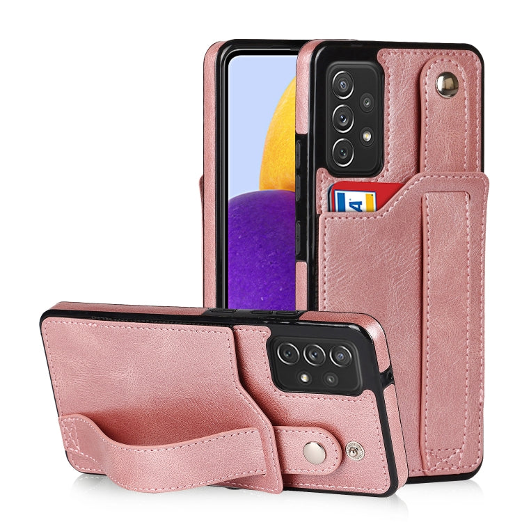 For Samsung Galaxy A72 5G / 4G Crazy Horse Texture Shockproof TPU + PU Leather Case with Card Slot & Wrist Strap Holder