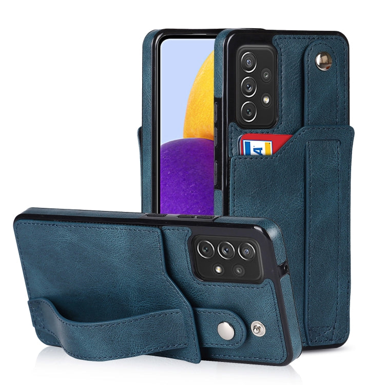 For Samsung Galaxy A72 5G / 4G Crazy Horse Texture Shockproof TPU + PU Leather Case with Card Slot & Wrist Strap Holder