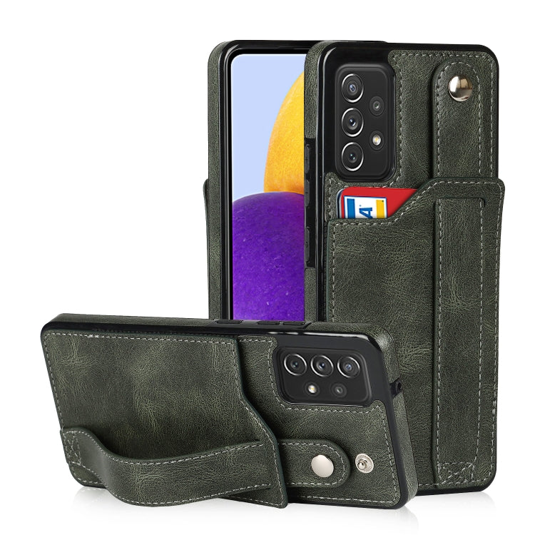For Samsung Galaxy A72 5G / 4G Crazy Horse Texture Shockproof TPU + PU Leather Case with Card Slot & Wrist Strap Holder